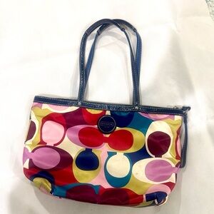 COACH Multicolor Signature C Print Tote with Navy Trim